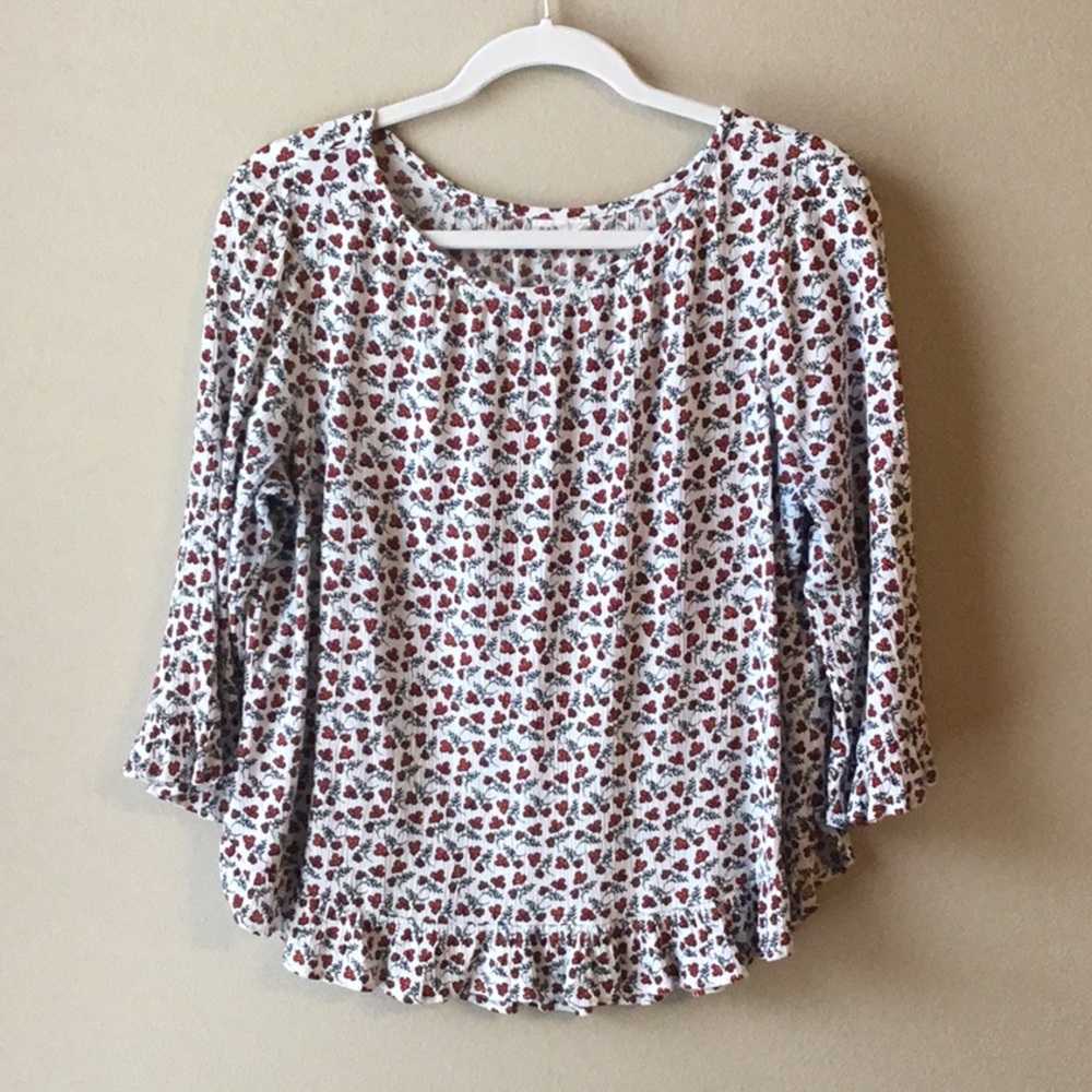 SOLD Gap Shirred White Floral Print Top